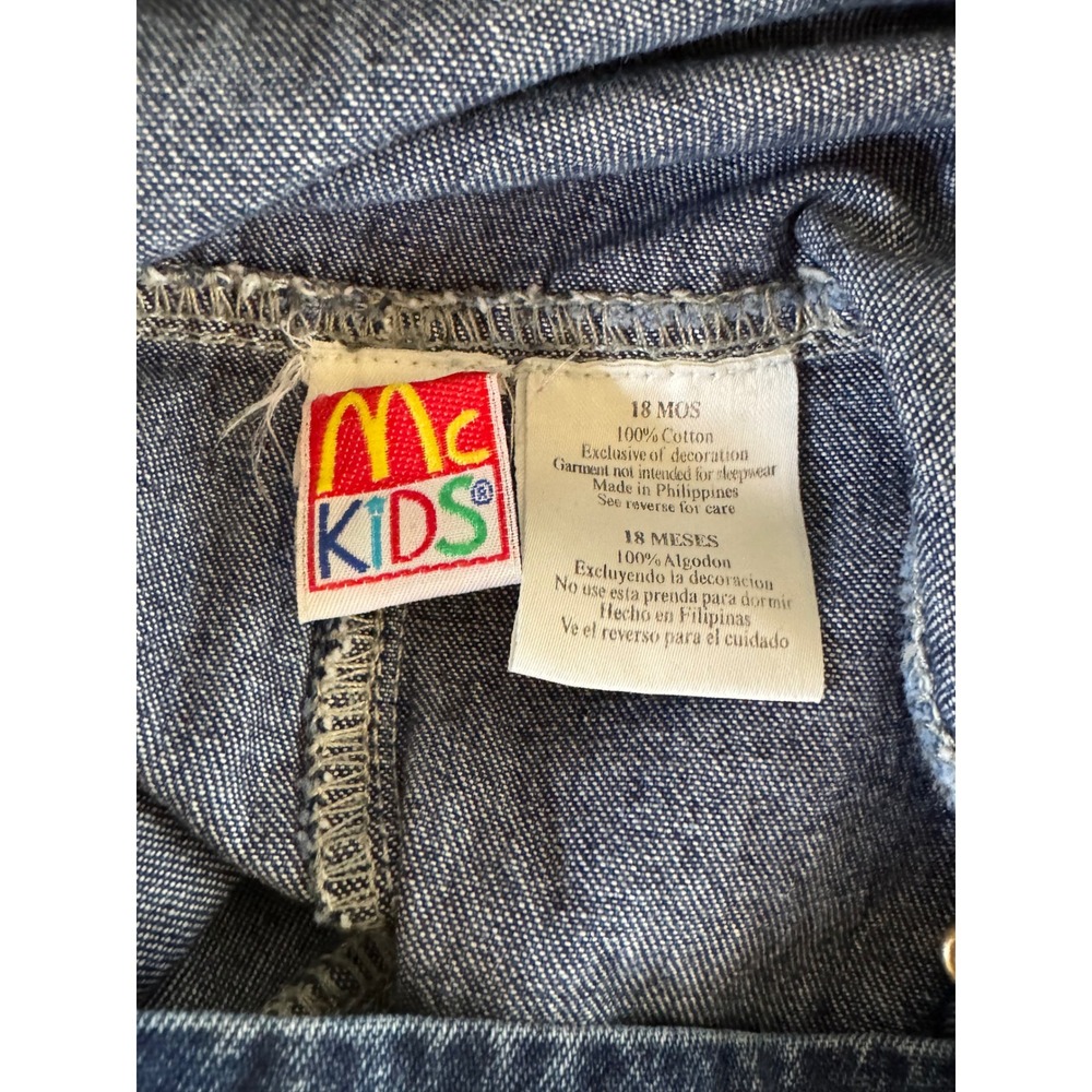 Vintage Mc Kids Denim Overalls and Shirt Set 18 Months Camp Site 90s Blue Red - Picture 8 of 8
